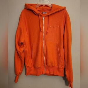 Champion Men's Reverse Weave Orange Zip-Up Hooded Sweatshirt Hoodie Size Smal